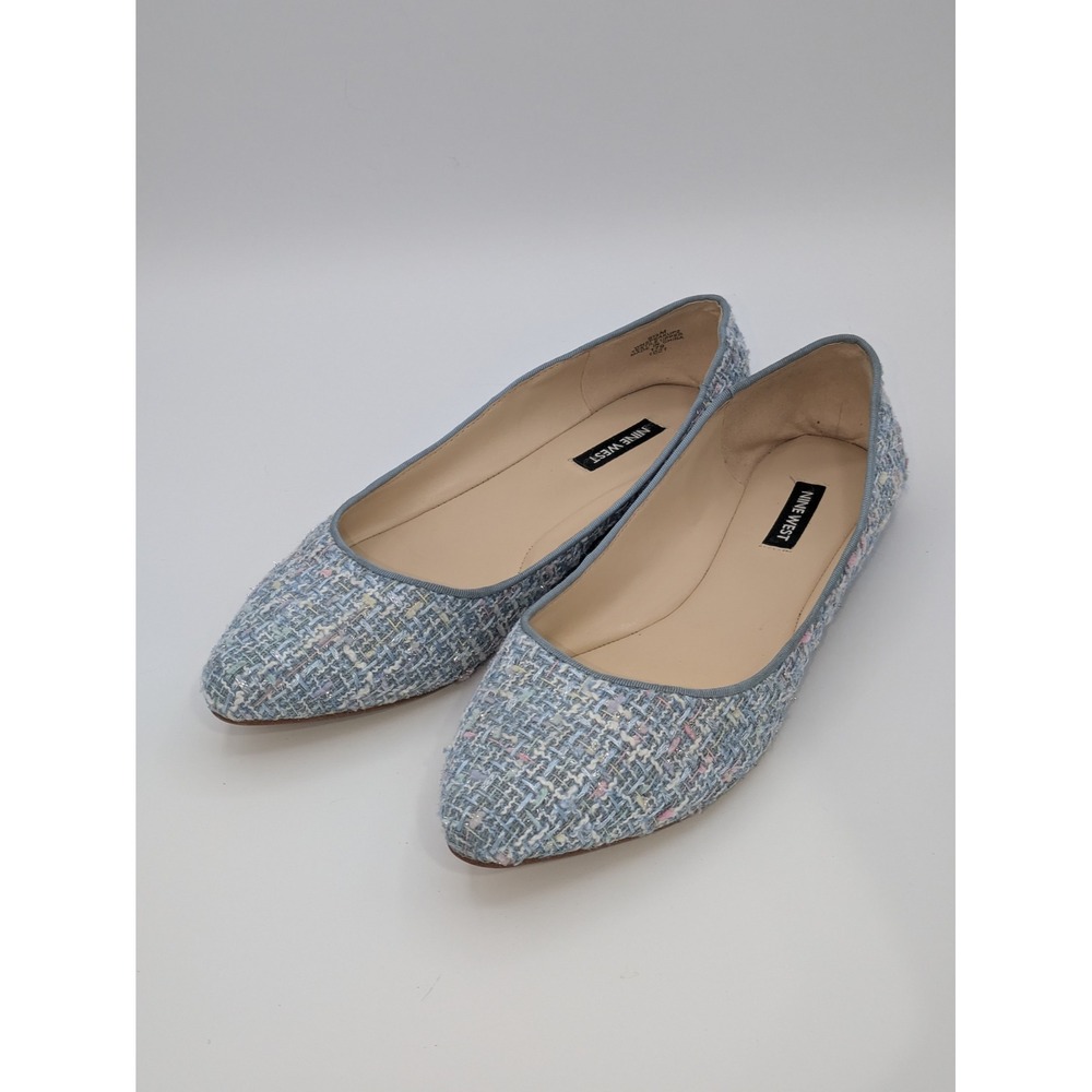 Nine West Speakup Flats 9.5 Blue Tweed Pointed Toe Professional Academic Preppy‎
